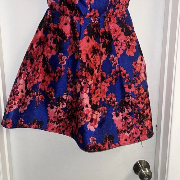 B. Darlin Red & Blue Floral Illusion Printed Strapless Formal Prom Dress Size XS - Picture 4 of 9